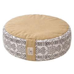 Nidraya Round Zafu Meditation Cushion Plain Filled with Buckwheat with Traditional Block Print (Tribal Ethnic) Nidraya