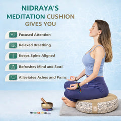 Nidraya Round Zafu Meditation Cushion Plain Filled with Buckwheat with Traditional Block Print (Tribal Ethnic) Nidraya